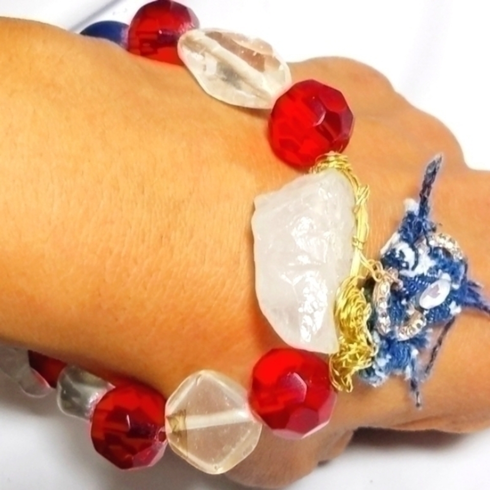 "America" Icy Rock Big Beads Stacker Bracelet